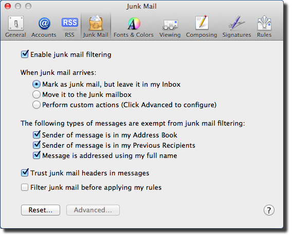 apple mail junk filter